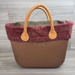 O Bag Bronze Large Tote Bag Lined Zip Top Cable Knit Sweater Top